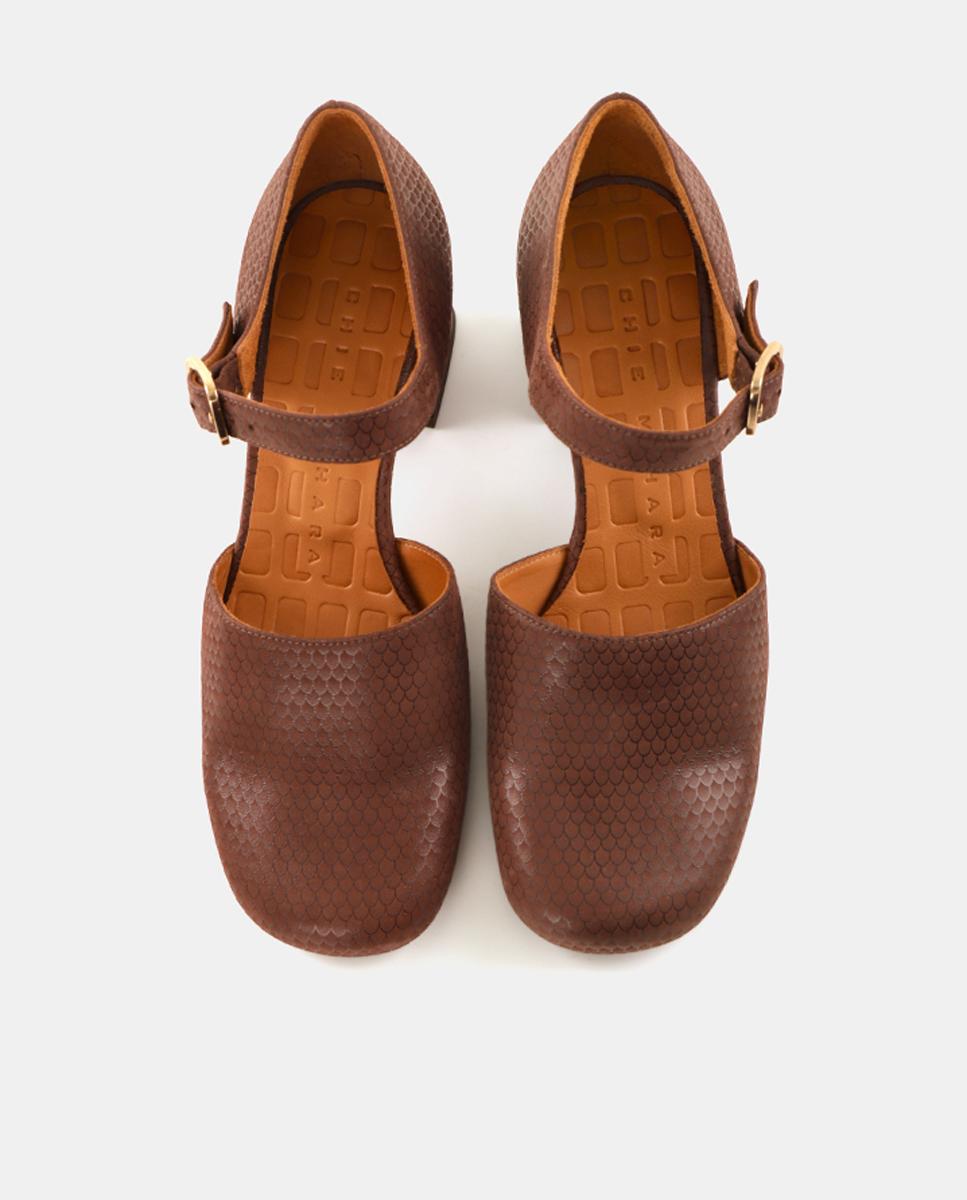 Sapatos de Mulher em Pele com Salto e Fecho de Fivela Castanho-chocolate-4