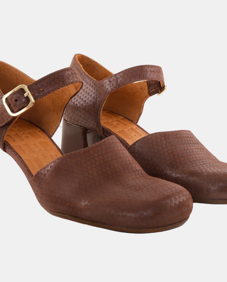 Sapatos de Mulher em Pele com Salto e Fecho de Fivela Castanho-chocolate-5