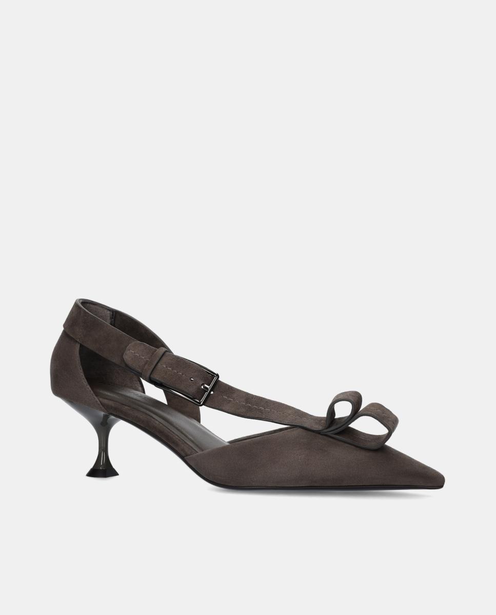 Sapatos de Camurça com Detalhe de Laço Cinzento-2