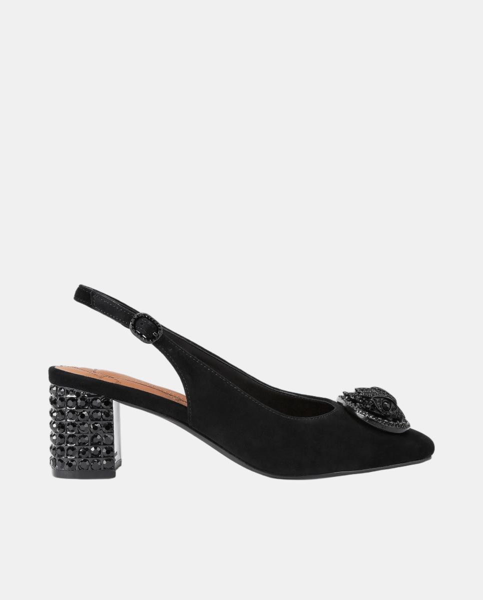 Imagem 0 de Sapatos Slingback em Camurça com Detalhe Metálico - Preto