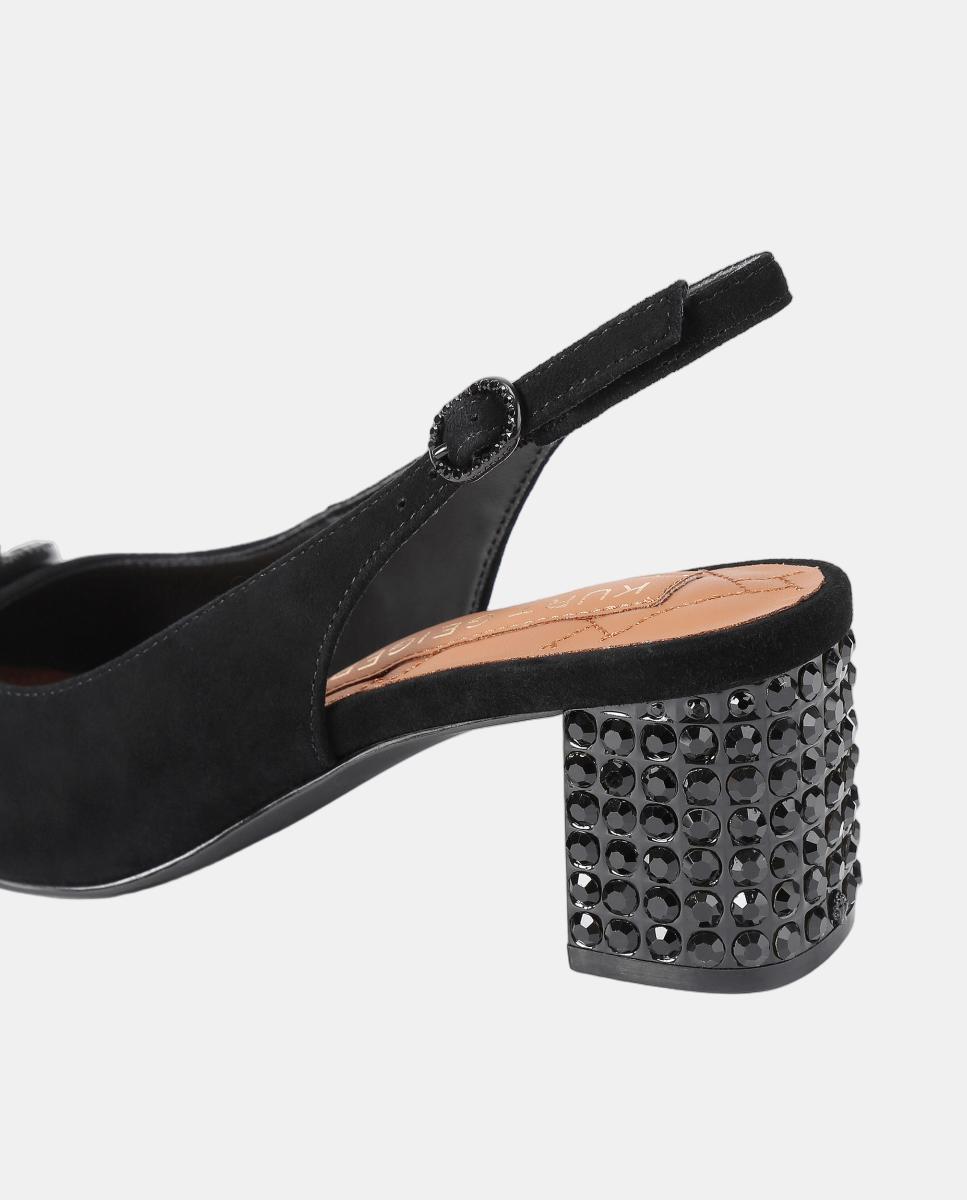 Sapatos Slingback em Camurça com Detalhe Metálico - Preto Preto-2