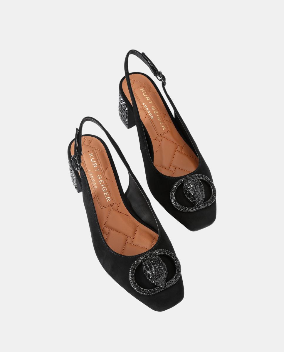 Sapatos Slingback em Camurça com Detalhe Metálico - Preto Preto-3