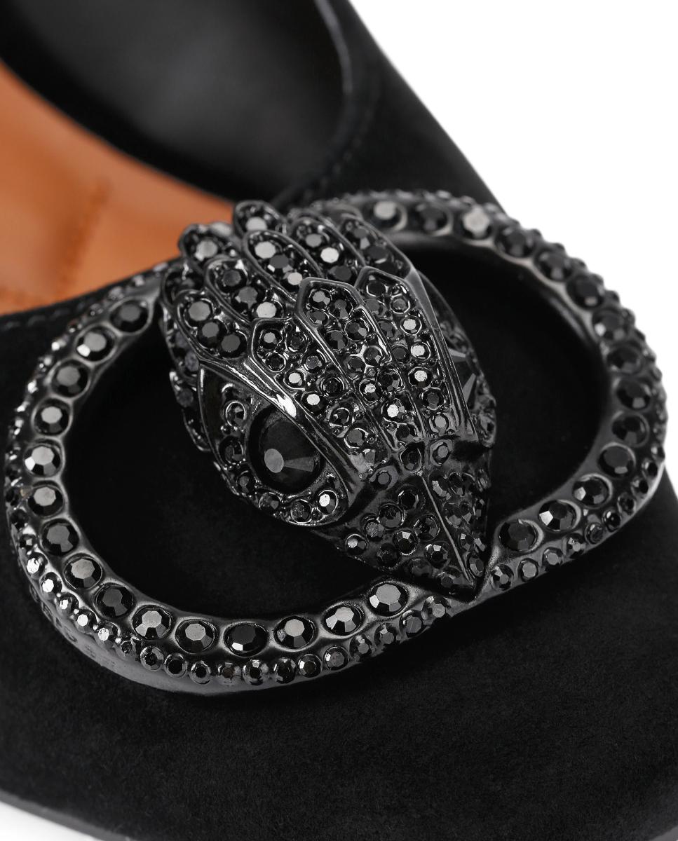 Sapatos Slingback em Camurça com Detalhe Metálico - Preto Preto-5
