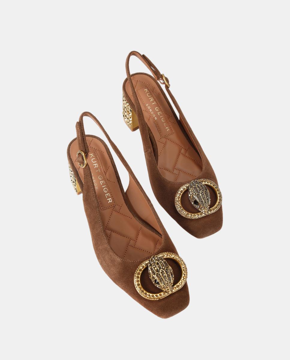 Zapato slingback de mujer en ante marrón con detalle metálico - Kurt Geiger - Marrón claro Marrón claro-2