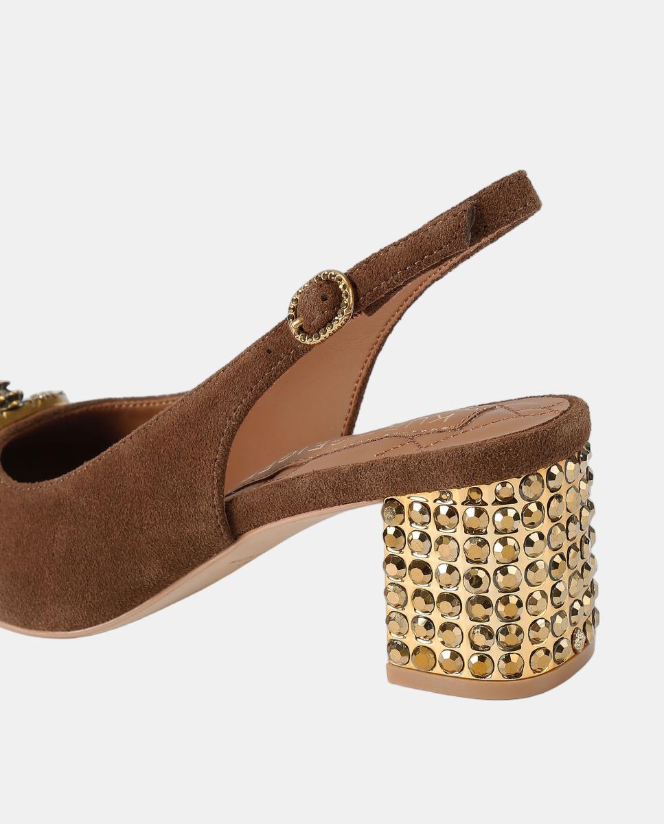 Zapato slingback de mujer en ante marrón con detalle metálico - Kurt Geiger - Marrón claro Marrón claro-3