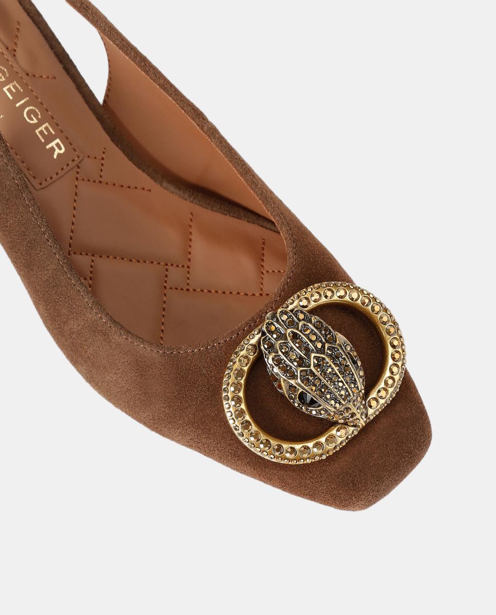 Zapato slingback de mujer en ante marrón con detalle metálico - Kurt Geiger - Marrón claro Marrón claro-4