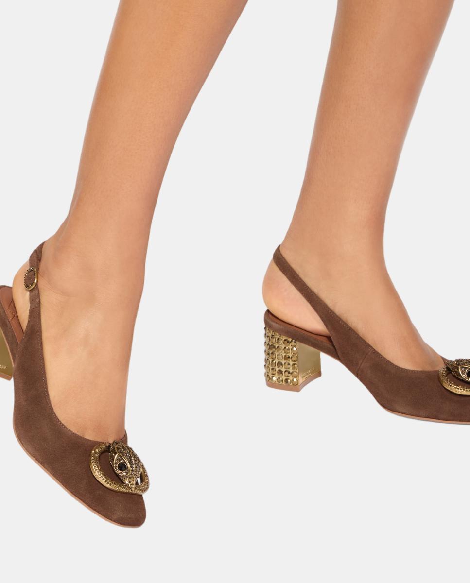 Zapato slingback de mujer en ante marrón con detalle metálico - Kurt Geiger - Marrón claro Marrón claro-6