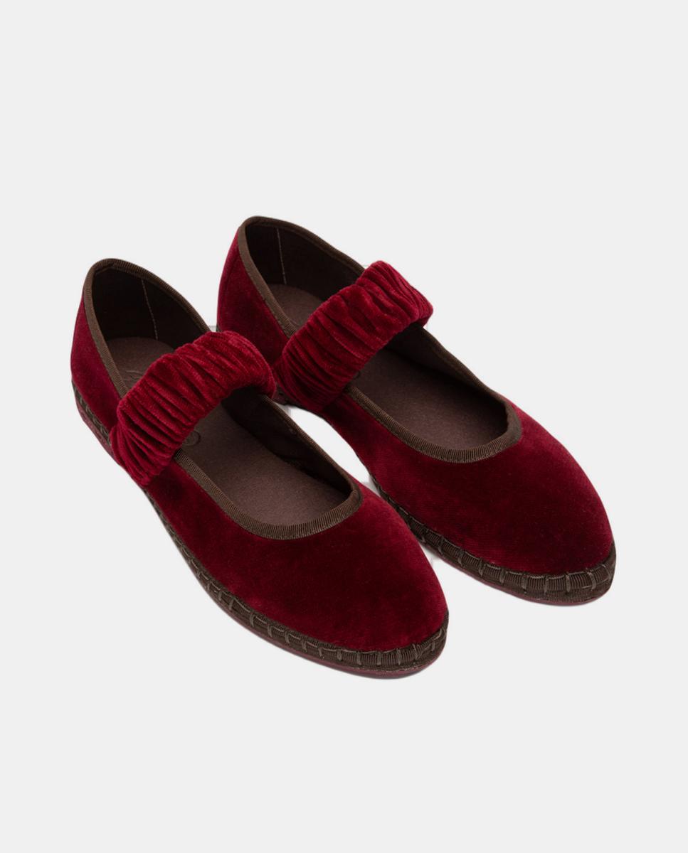 Sapatos de Presilha Mafalda em Veludo Bordeaux-2