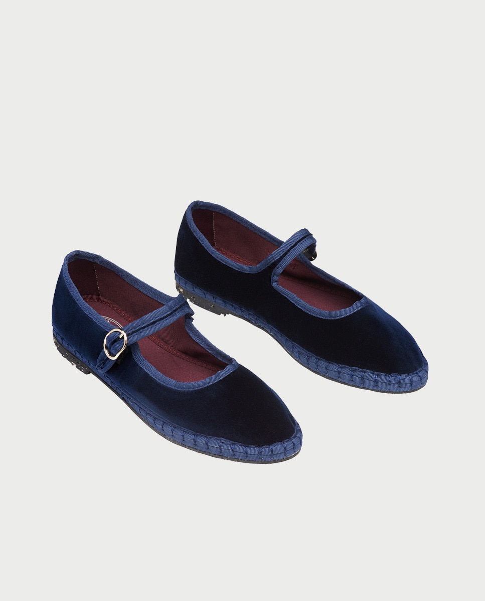 Sapatos de Presilha Molly em Veludo Azul-escuro-2