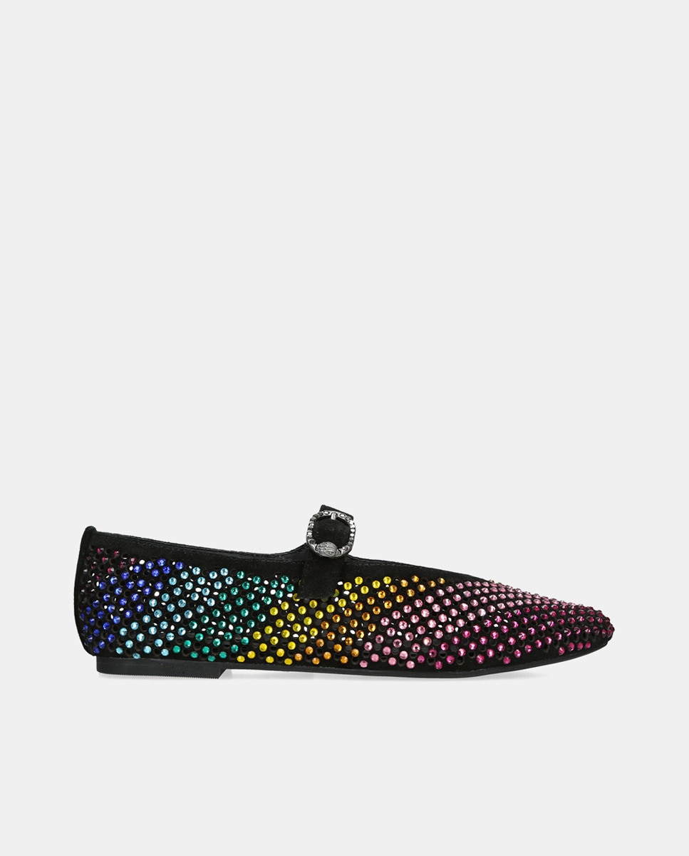 Sapatos de Presilha Mayfair de Camurça com Strass Preto-1