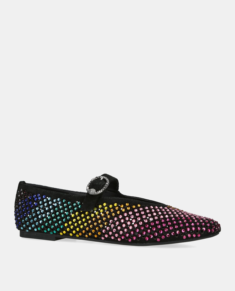Sapatos de Presilha Mayfair de Camurça com Strass Preto-4