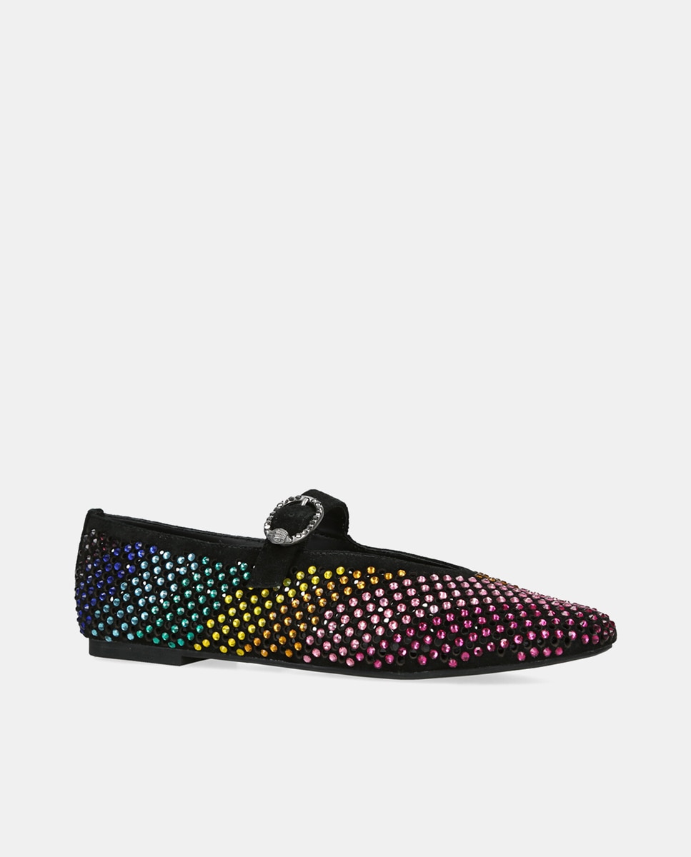 Sapatos de Presilha Mayfair de Camurça com Strass Preto-6