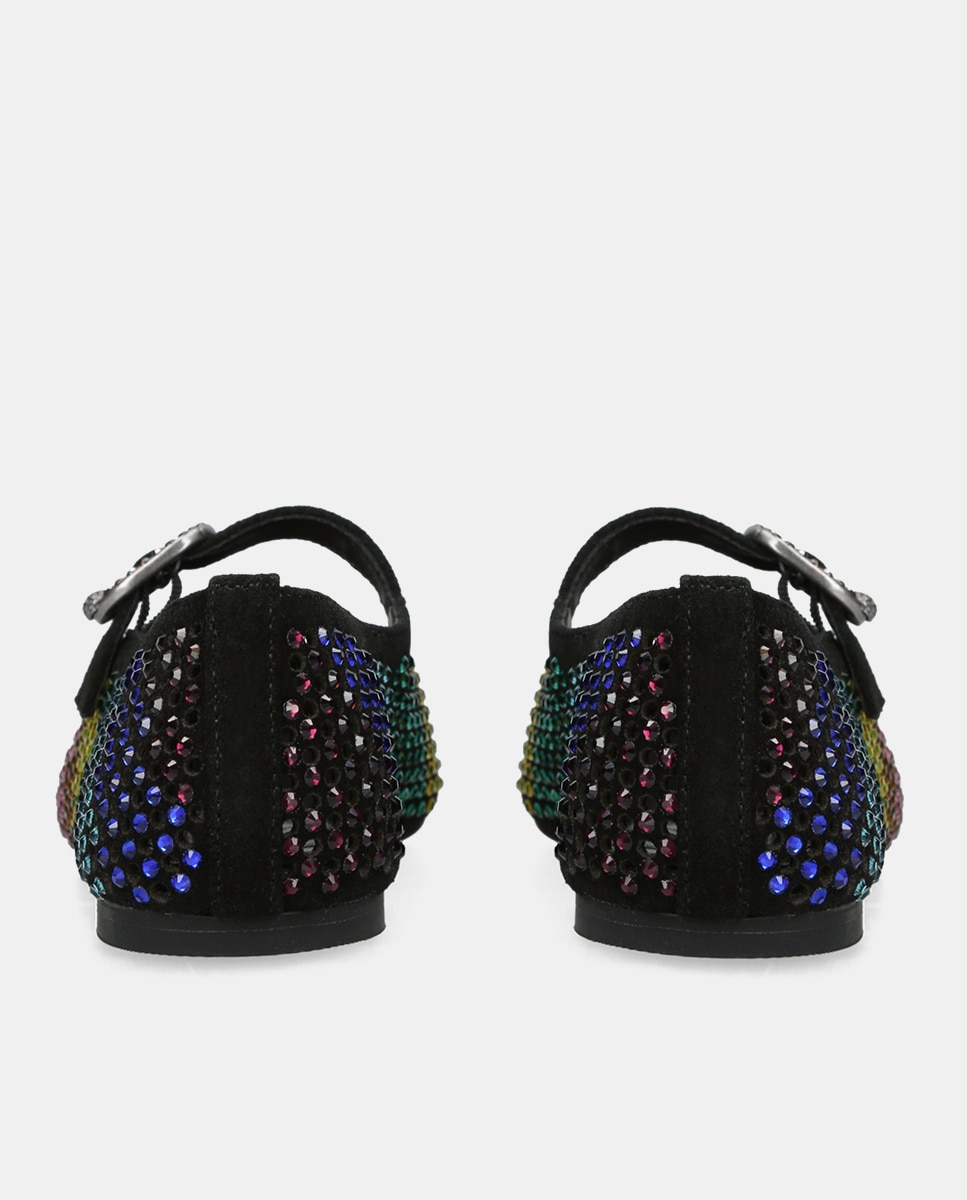Sapatos de Presilha Mayfair de Camurça com Strass Preto-8