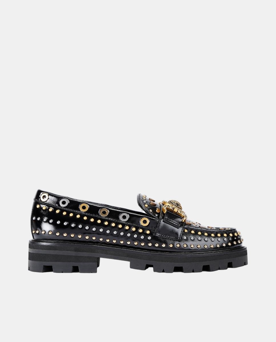 Mocassins Masion Stud em Pele com Tachas Preto-1
