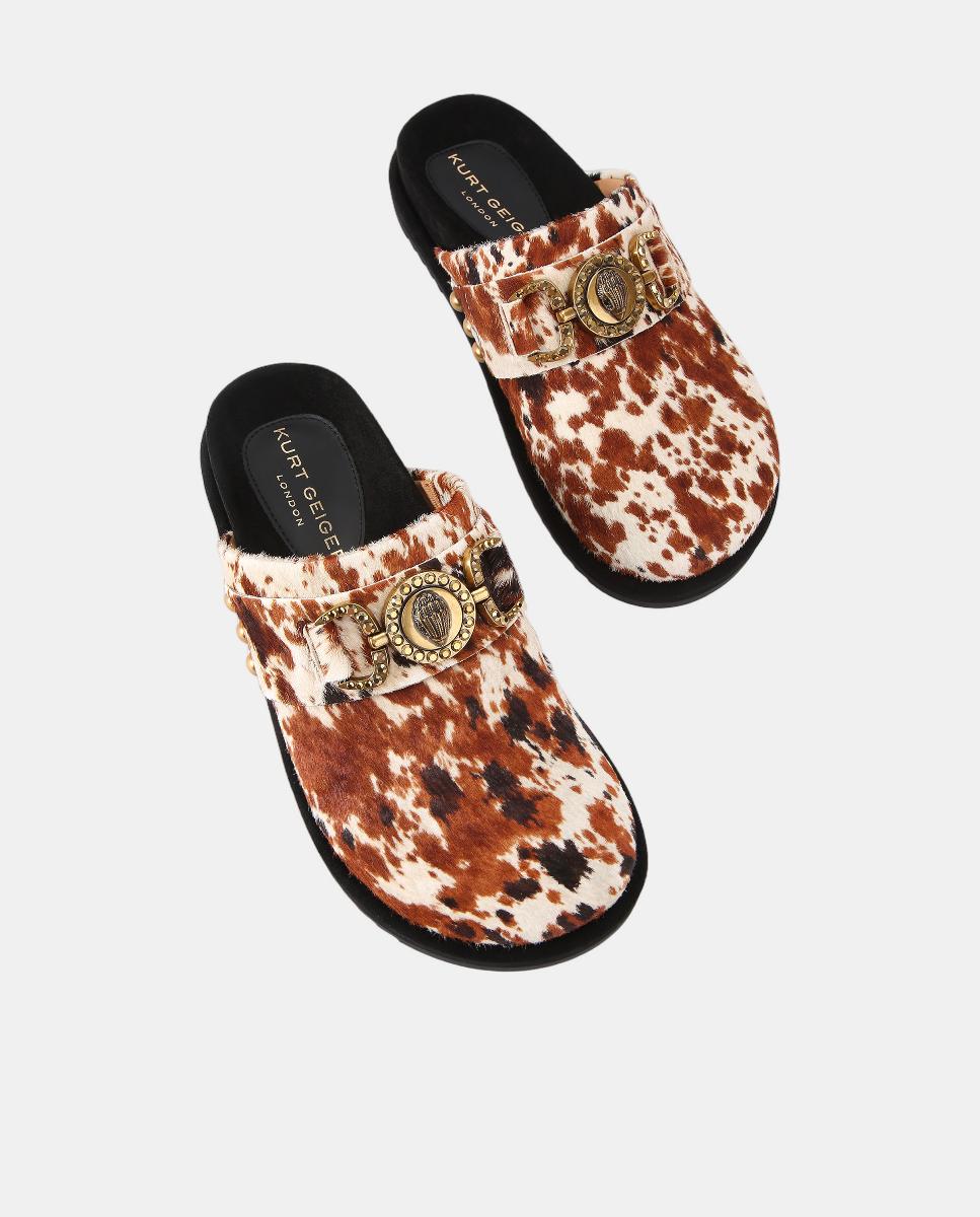 Mules Mansion Flat em Pele Estampada Castanho-claro-2