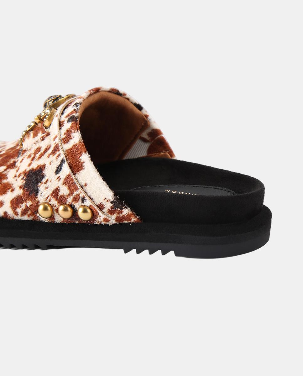 Mules Mansion Flat em Pele Estampada Castanho-claro-3