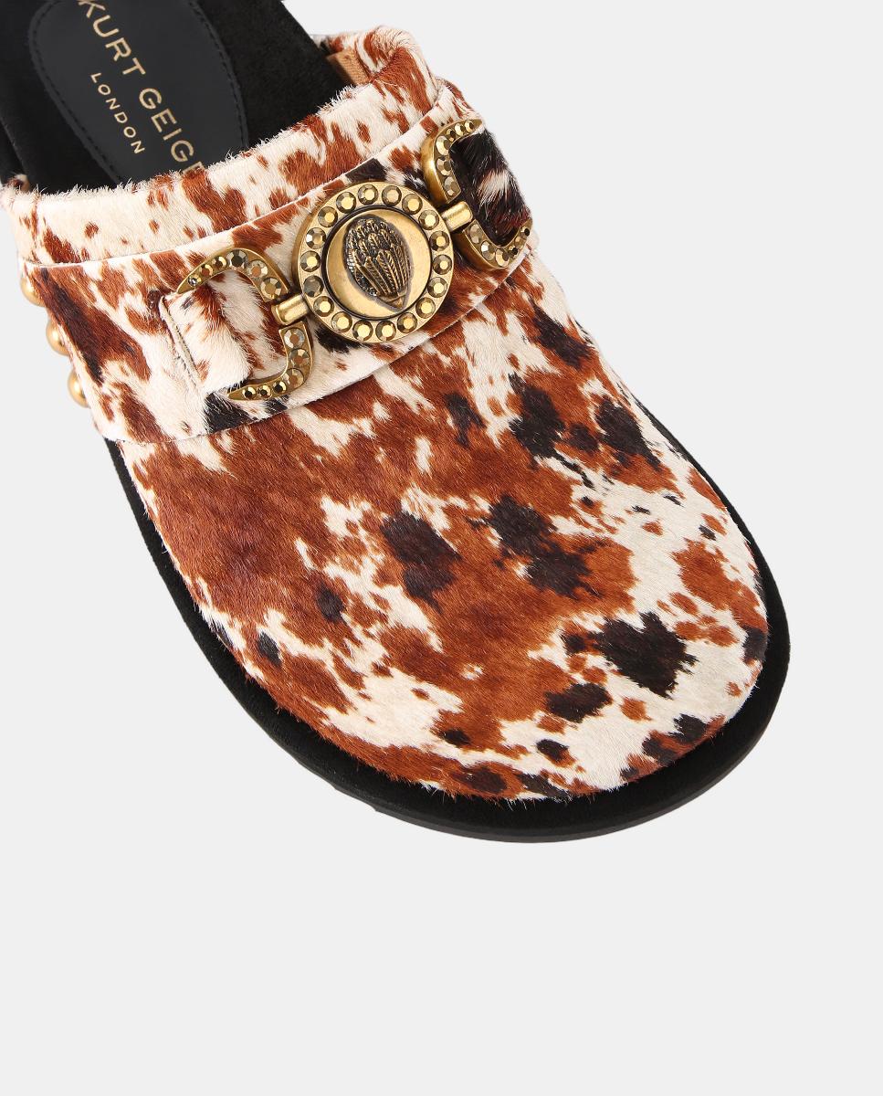 Mules Mansion Flat em Pele Estampada Castanho-claro-4