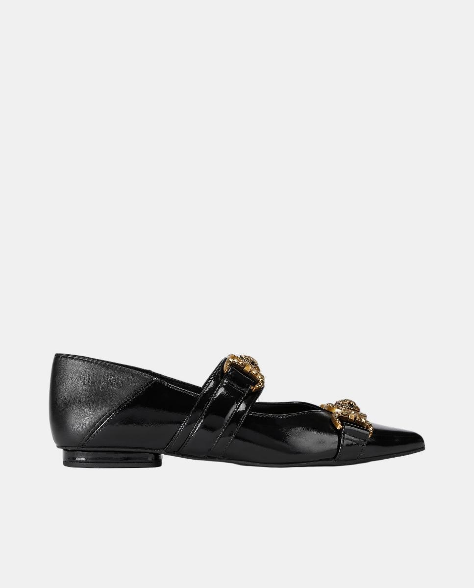 Sabrinas Tipo Mules em Pele com Detalhes de Estribos Preto-1