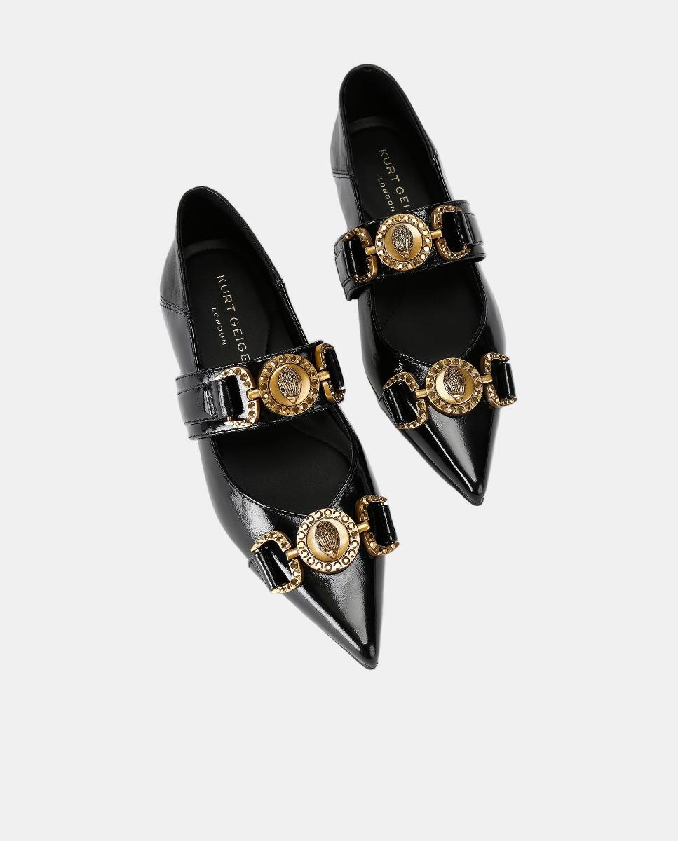 Sabrinas Tipo Mules em Pele com Detalhes de Estribos Preto-2