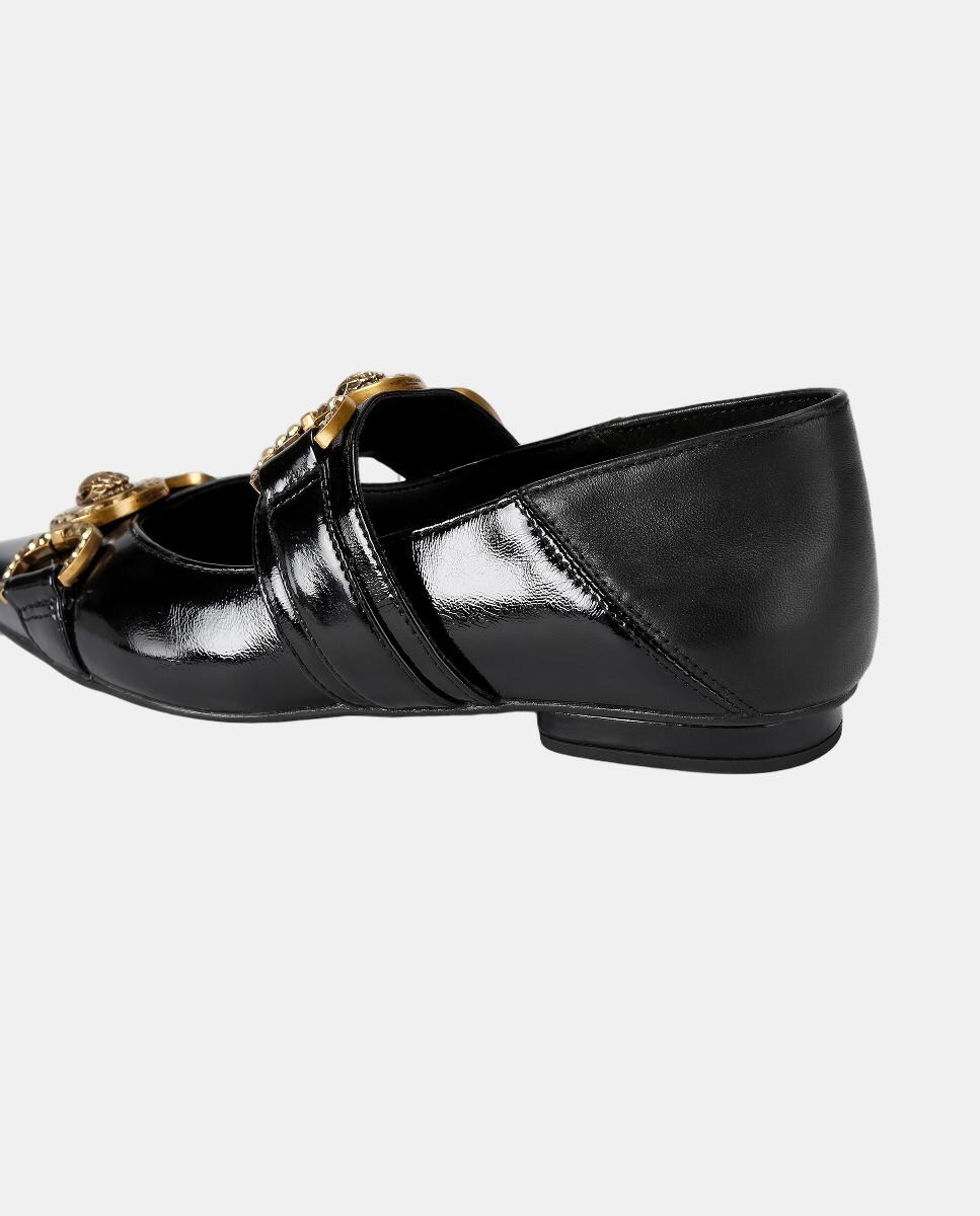 Sabrinas Tipo Mules em Pele com Detalhes de Estribos Preto-3