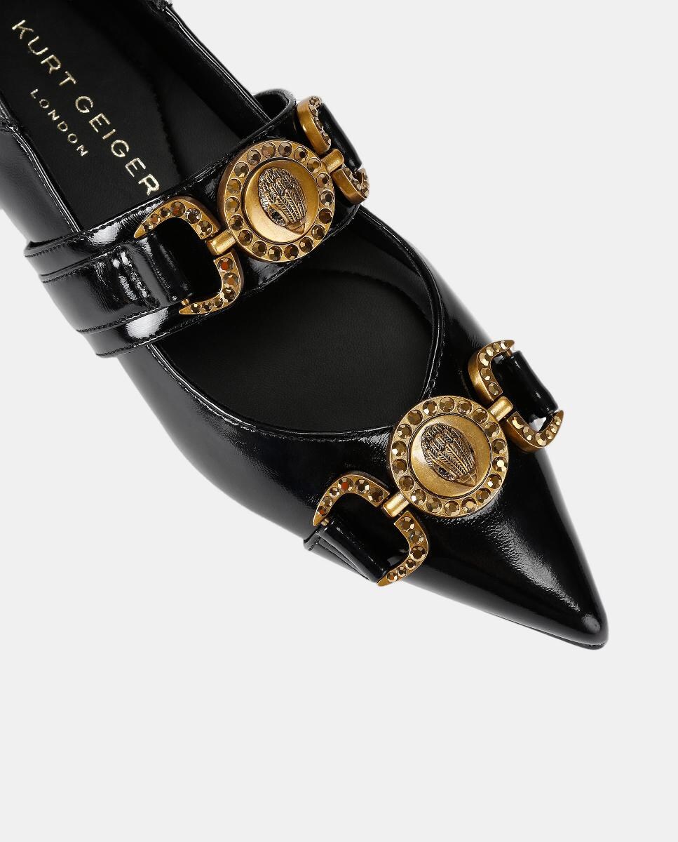 Sabrinas Tipo Mules em Pele com Detalhes de Estribos Preto-4