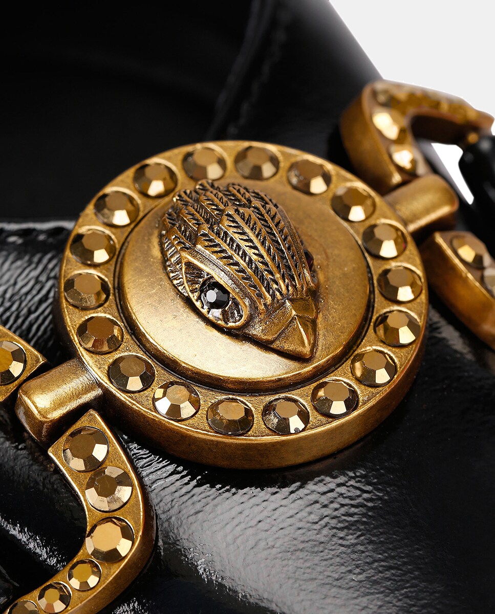 Sabrinas Tipo Mules em Pele com Detalhes de Estribos Preto-5