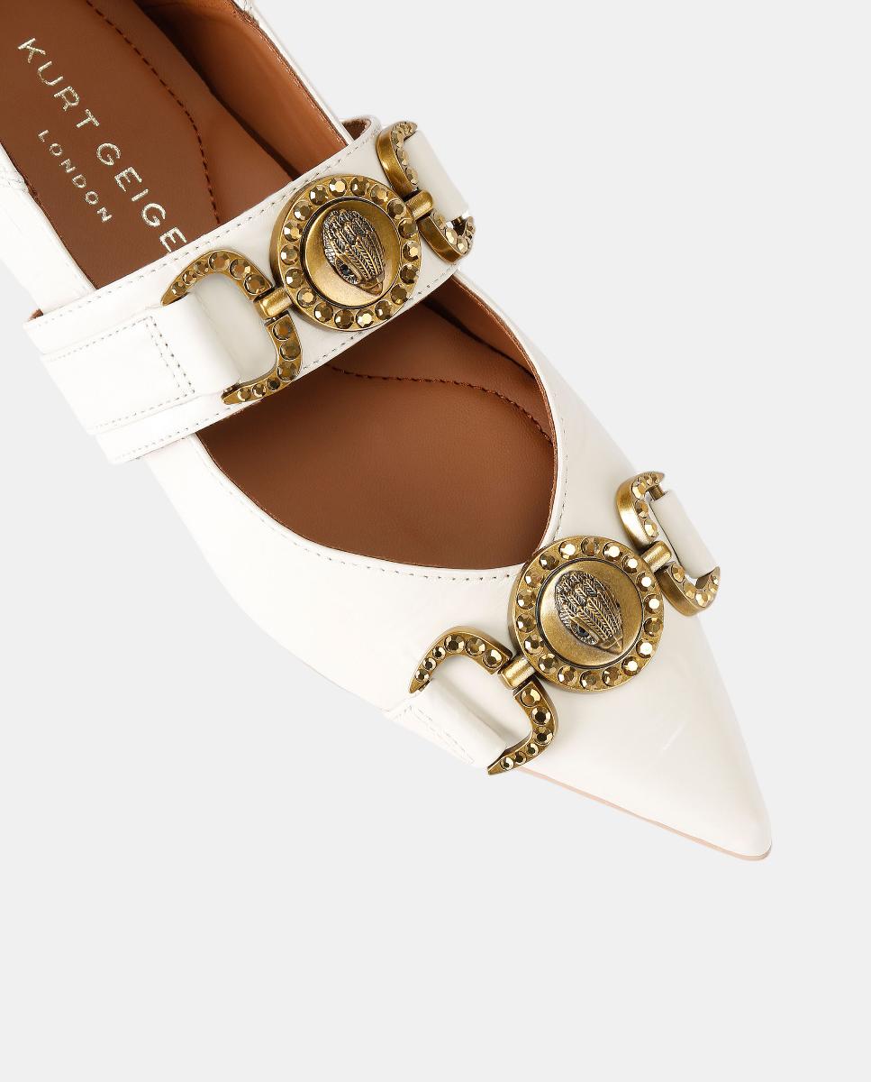 Sabrinas Tipo Mules em Pele Envernizada com Detalhe de Estribos Natural-4