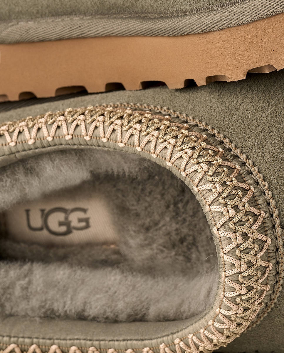 Mules Tasman II em Pele e Forrados com Pelo Verde Musgo-7