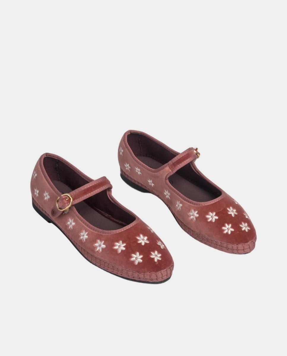 Sapatos de Presilha em Veludo Rosa-2
