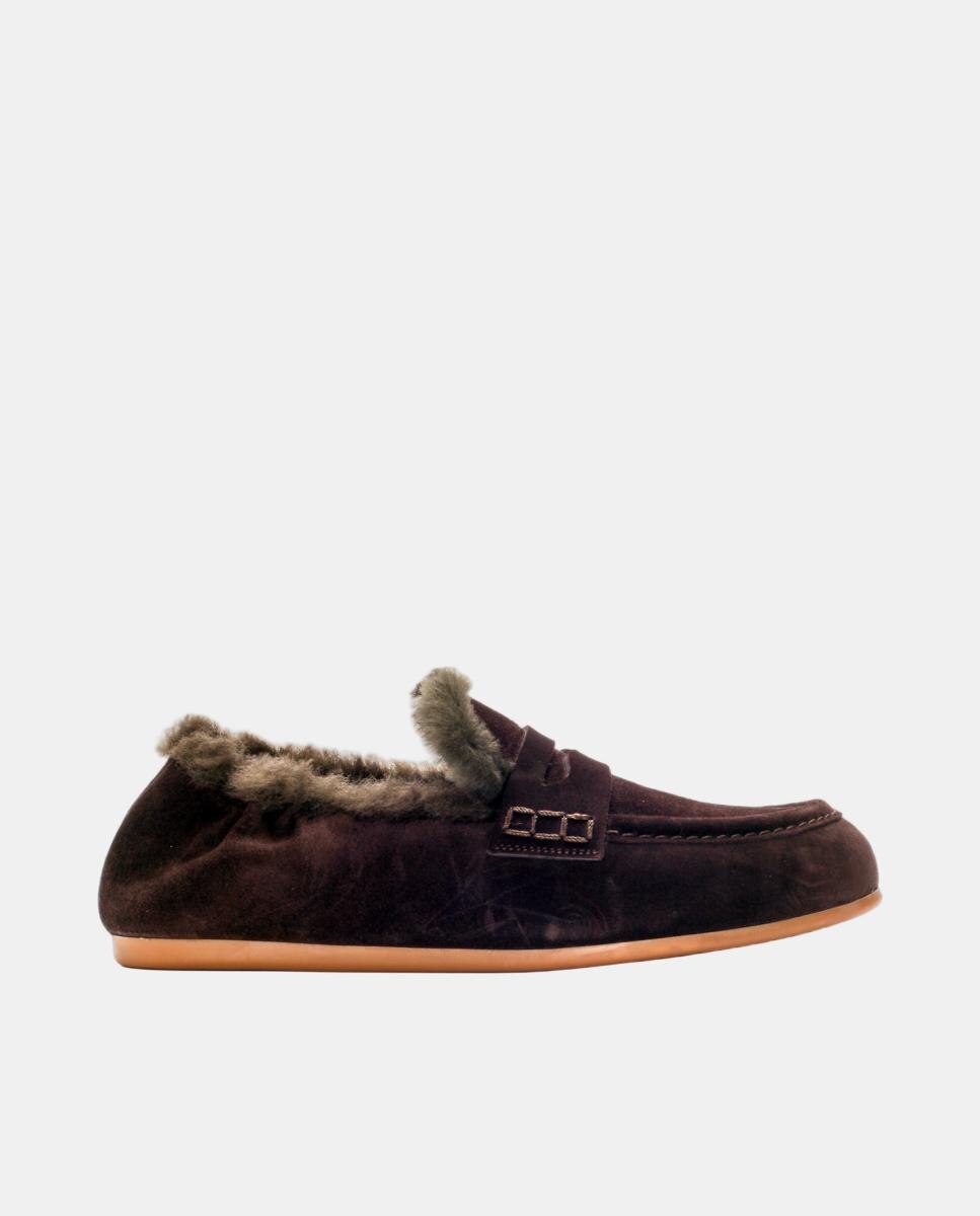 Imagen 0 de Mocasin mujer Lina en piel y mouton Marrón oscuro
