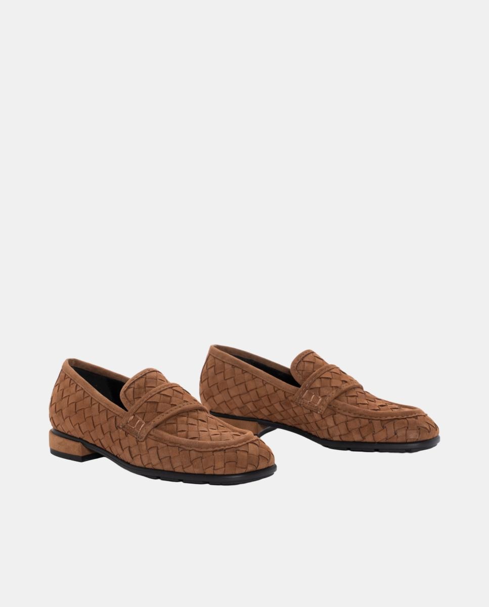 Mocassins Molly em Pele Entrançada Castanho-claro-2