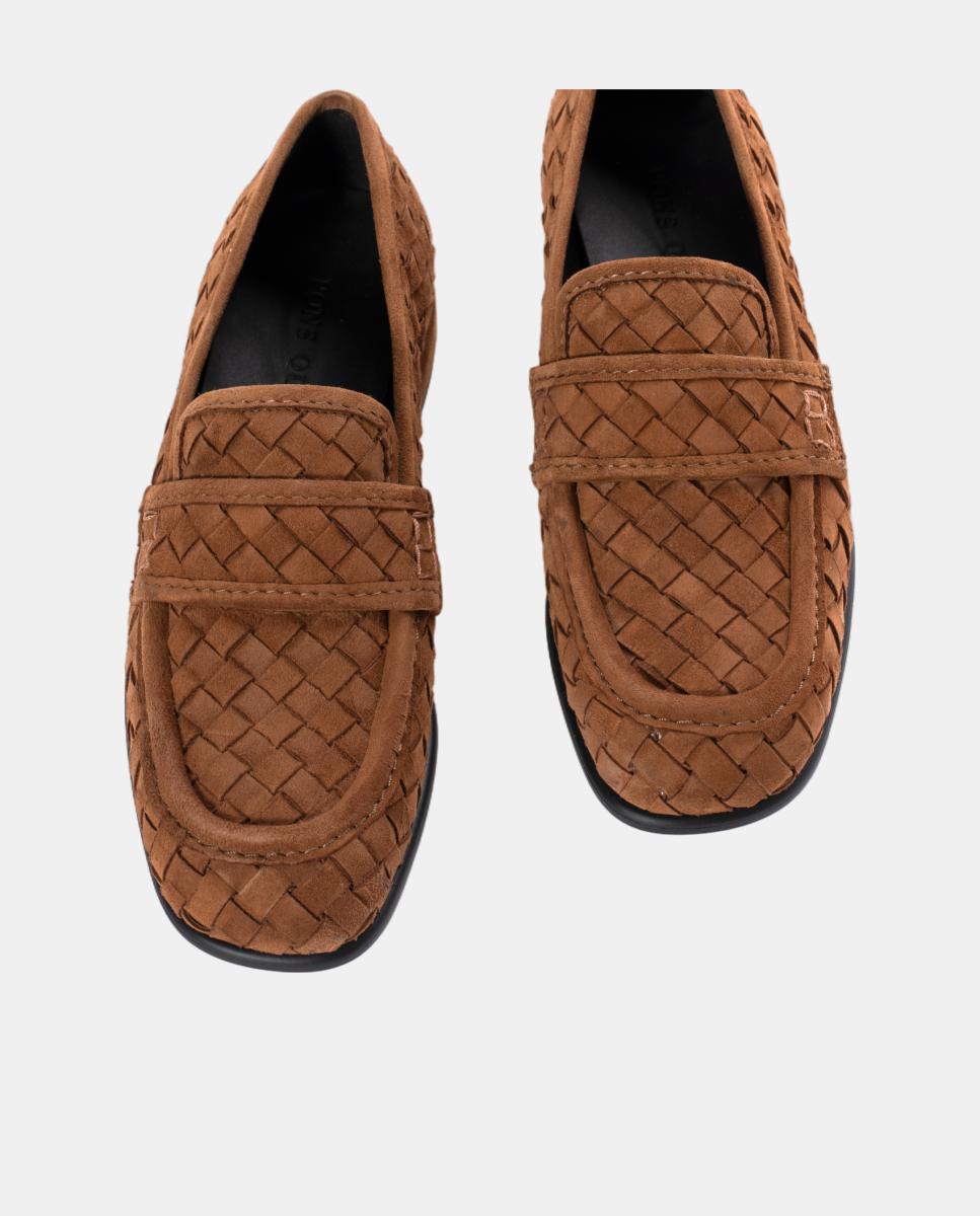 Mocassins Molly em Pele Entrançada Castanho-claro-4