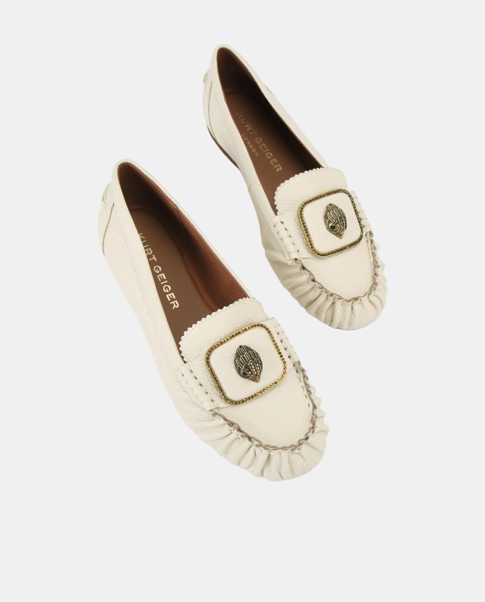 Mocasín de mujer en piel color con detalle metálico - Kurt Geiger - Crema Crema-2