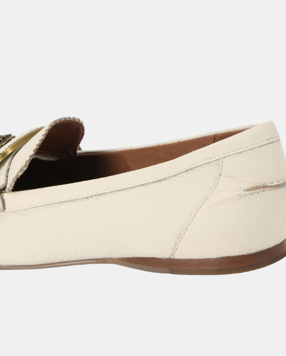Mocasín de mujer en piel color con detalle metálico - Kurt Geiger - Crema Crema-3