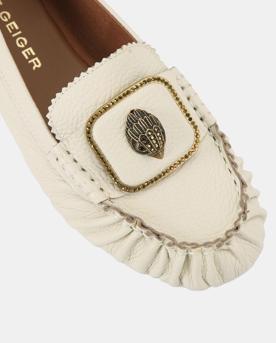 Mocasín de mujer en piel color con detalle metálico - Kurt Geiger - Crema Crema-4