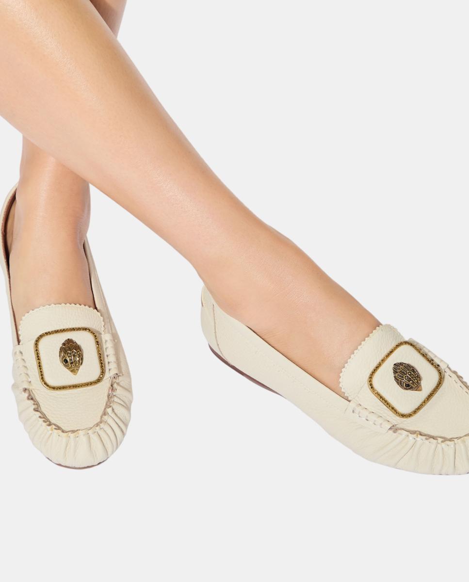 Mocasín de mujer en piel color con detalle metálico - Kurt Geiger - Crema Crema-5