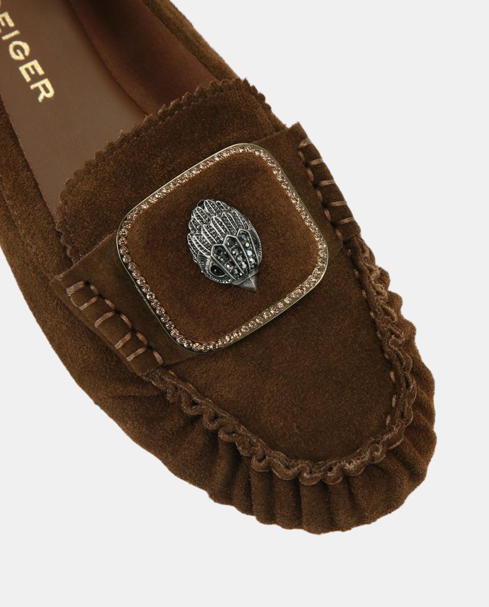 Mocasín de mujer en ante marrón con detalle metálico - Kurt Geiger - Marrón oscuro Marrón oscuro-3