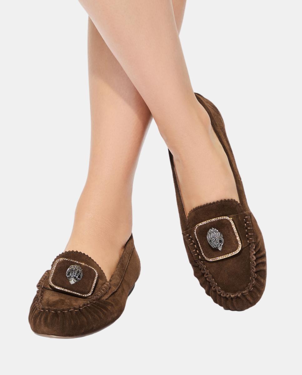 Mocasín de mujer en ante marrón con detalle metálico - Kurt Geiger - Marrón oscuro Marrón oscuro-4