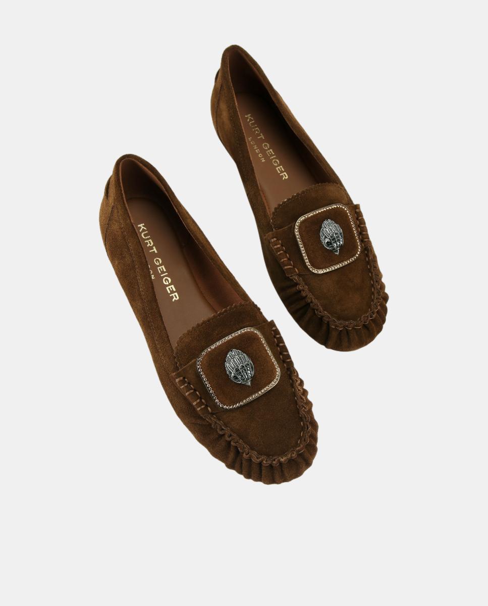 Mocasín de mujer en ante marrón con detalle metálico - Kurt Geiger - Marrón oscuro Marrón oscuro-5