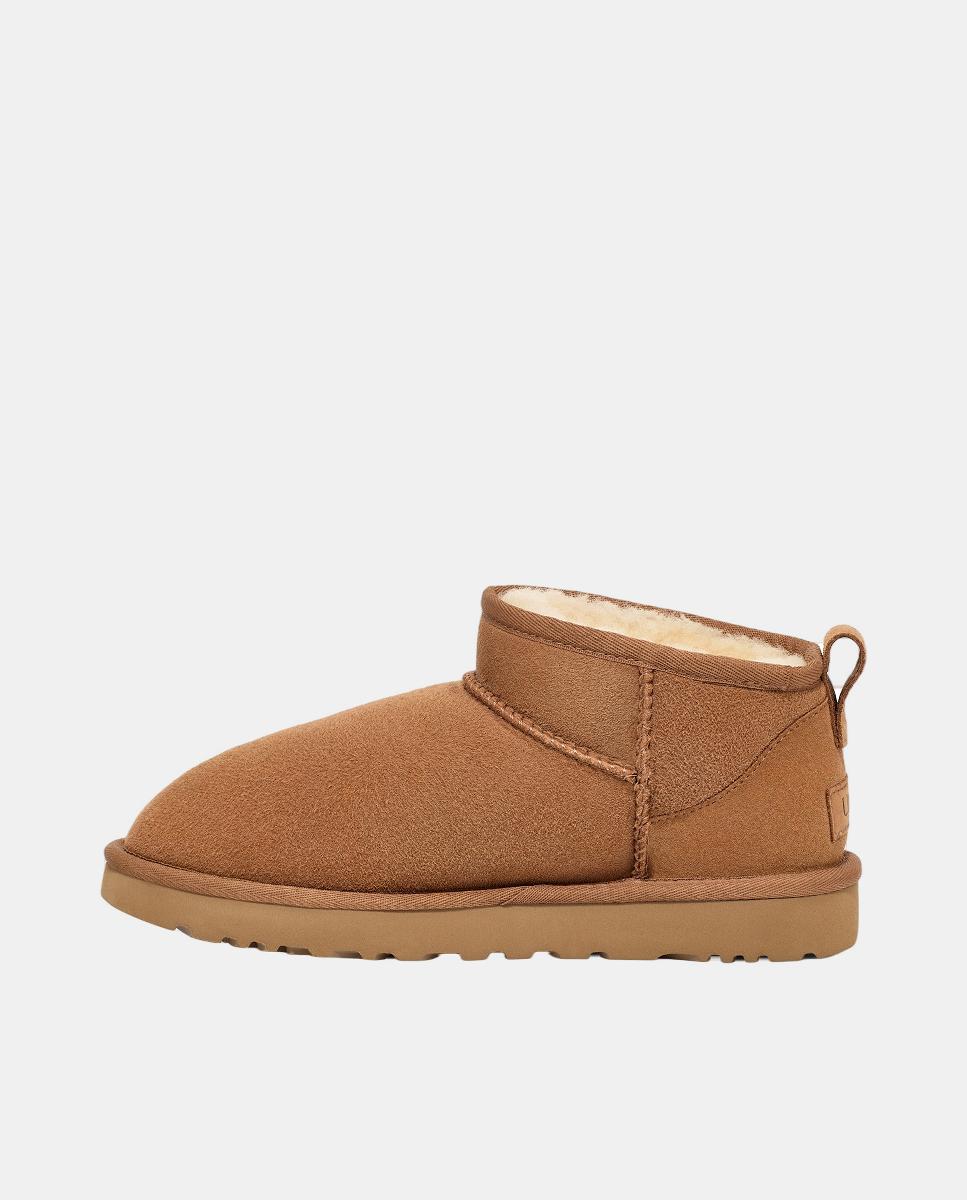 Botas Classic Ultra Mini de Camurça com Forro Interior de Pelo Camel-3