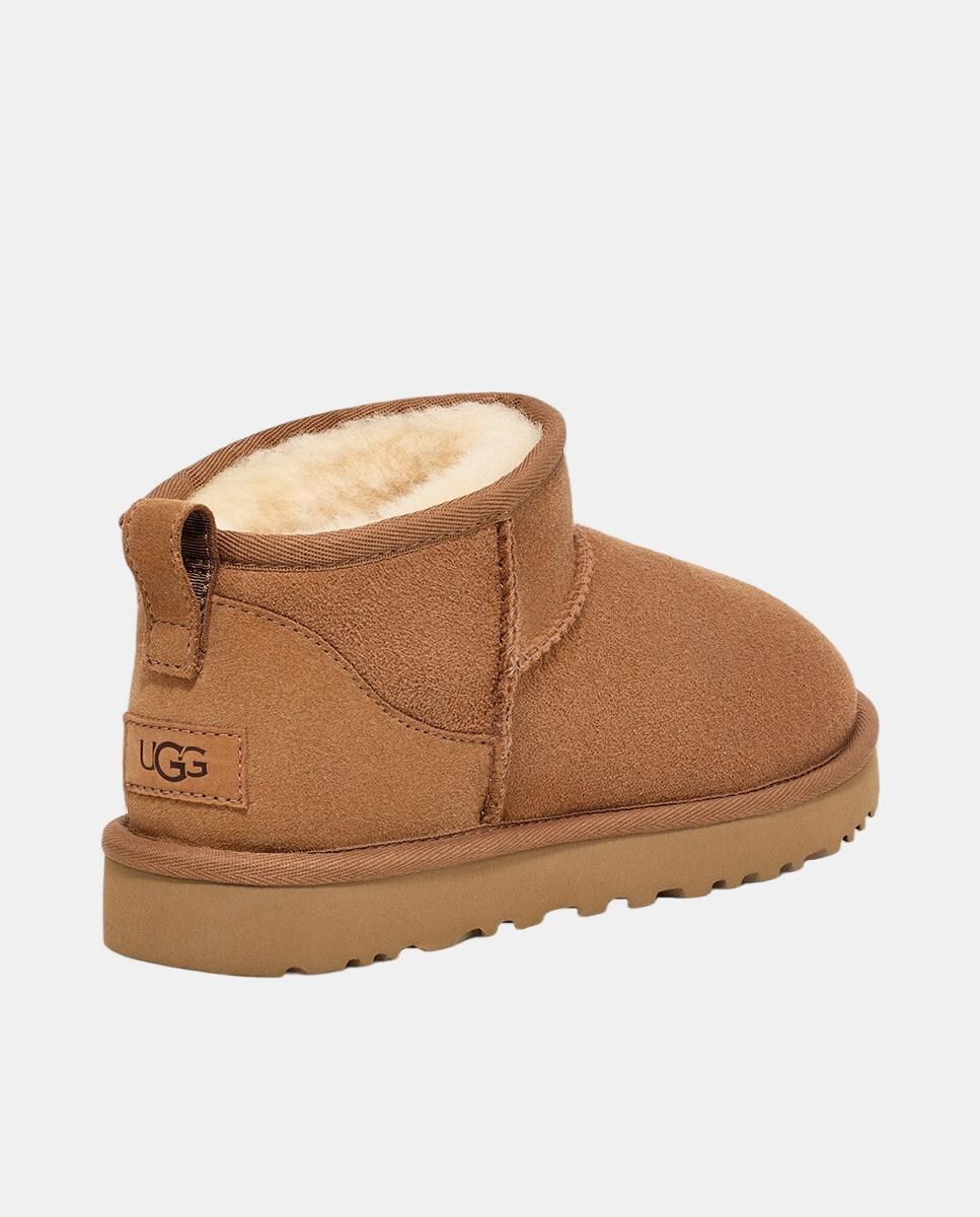 Botas Classic Ultra Mini de Camurça com Forro Interior de Pelo Camel-4