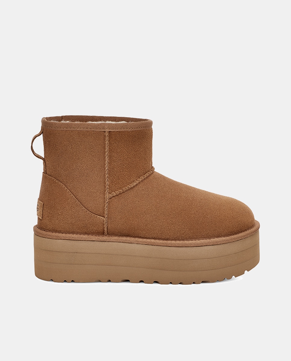 Botins Classic Mini com Plataforma e em Pele Camel-1