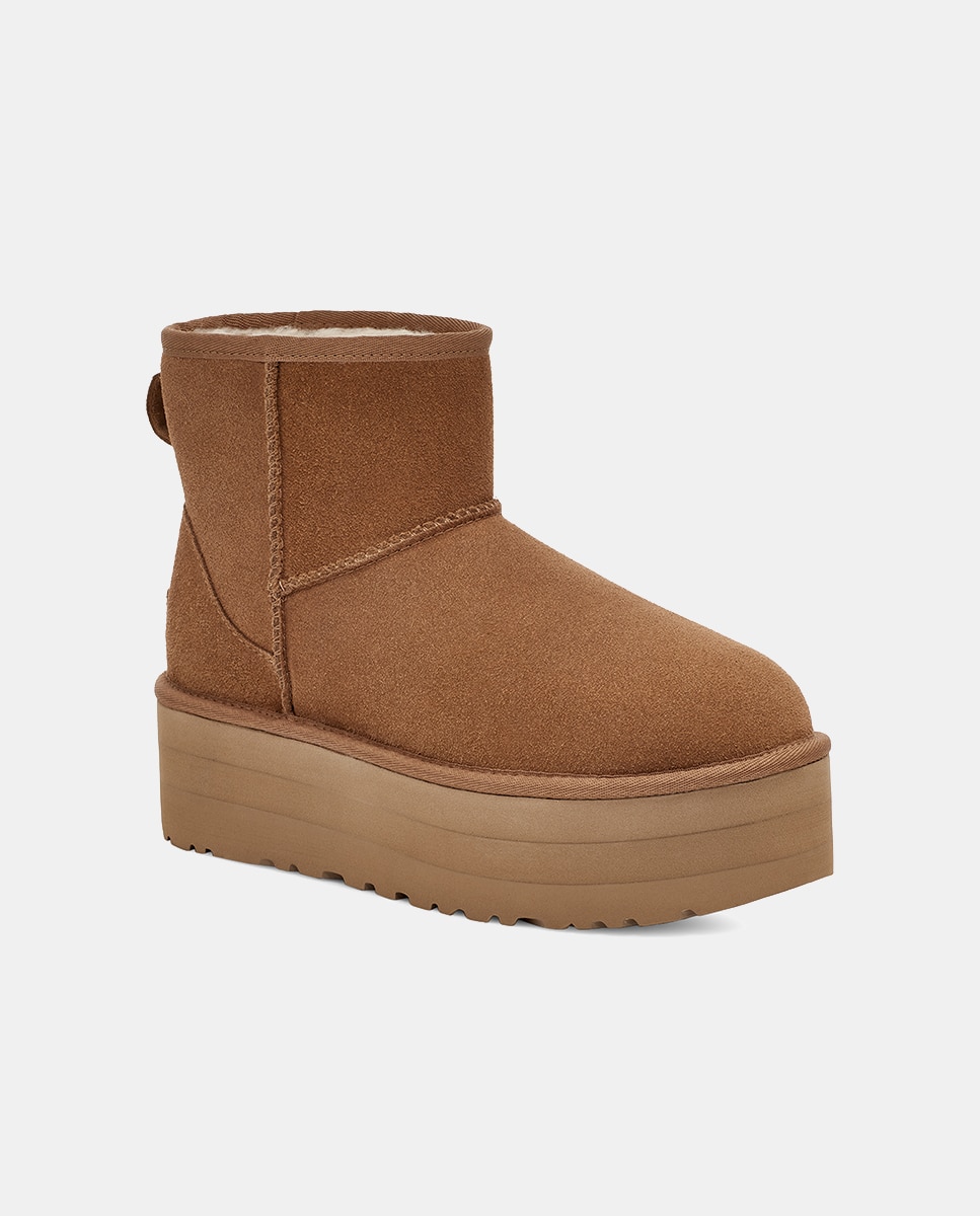 Botins Classic Mini com Plataforma e em Pele Camel-2