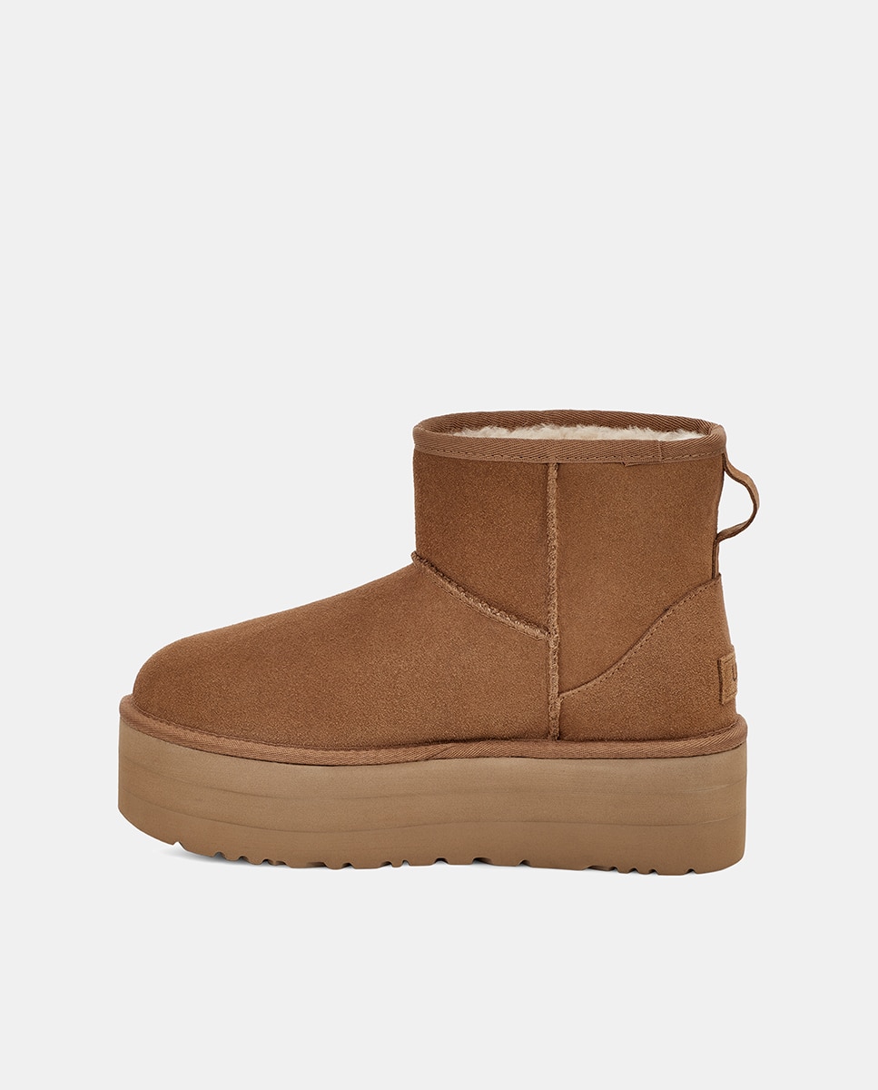 Botins Classic Mini com Plataforma e em Pele Camel-3