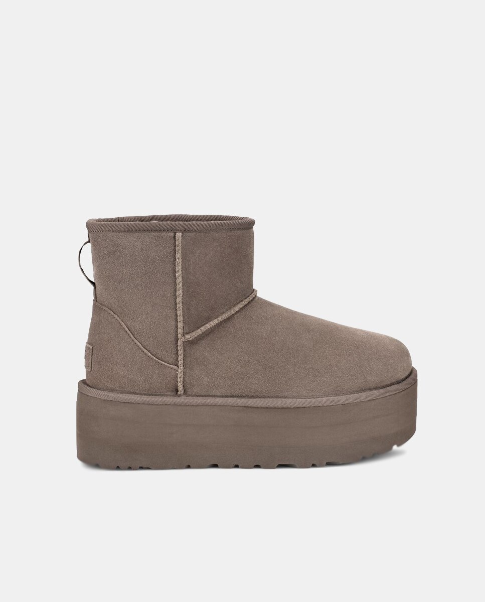 Botas Classic Mini em Pele com Plataforma Cinzento-1