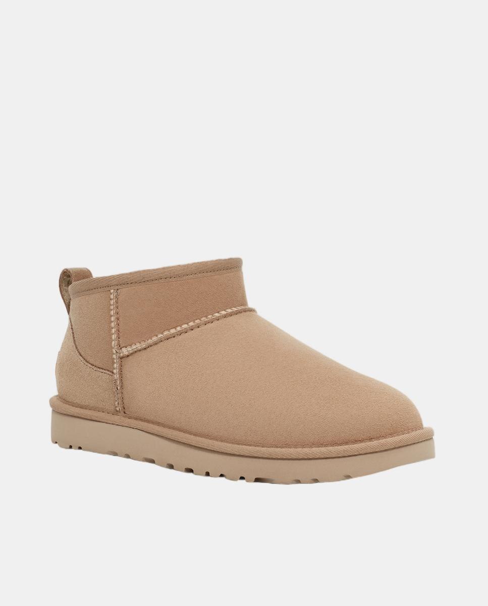 Botas Classic Ultra Mini em Pele com Forro de Pelo Bege-2