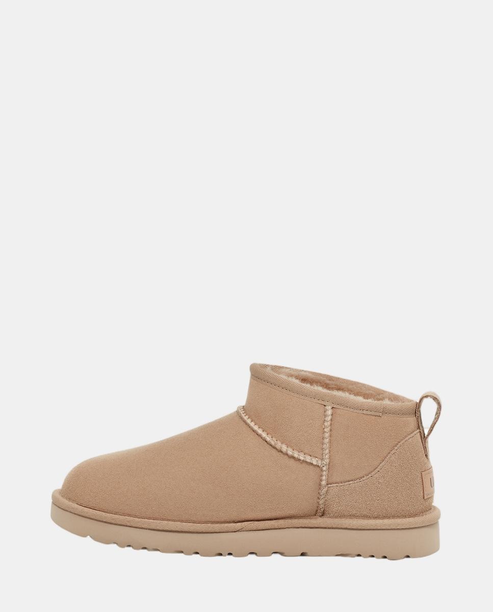 Botas Classic Ultra Mini em Pele com Forro de Pelo Bege-3