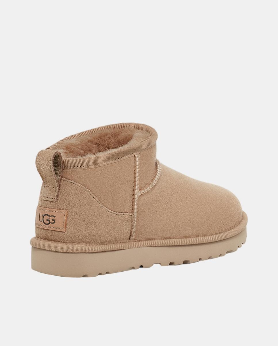 Botas Classic Ultra Mini em Pele com Forro de Pelo Bege-4