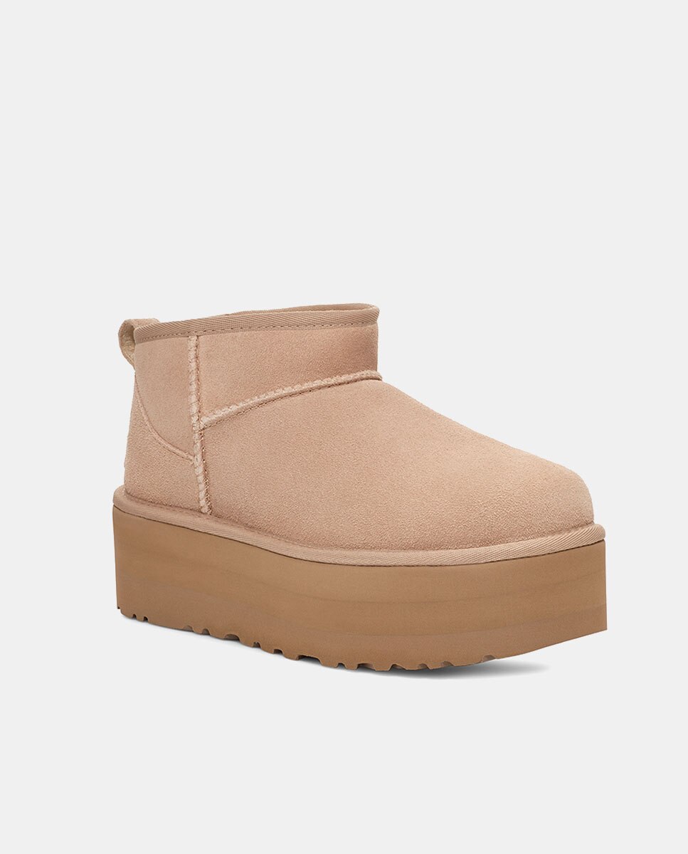 Botas Classic Ultra Mini com Plataforma e em Pele Bege-2