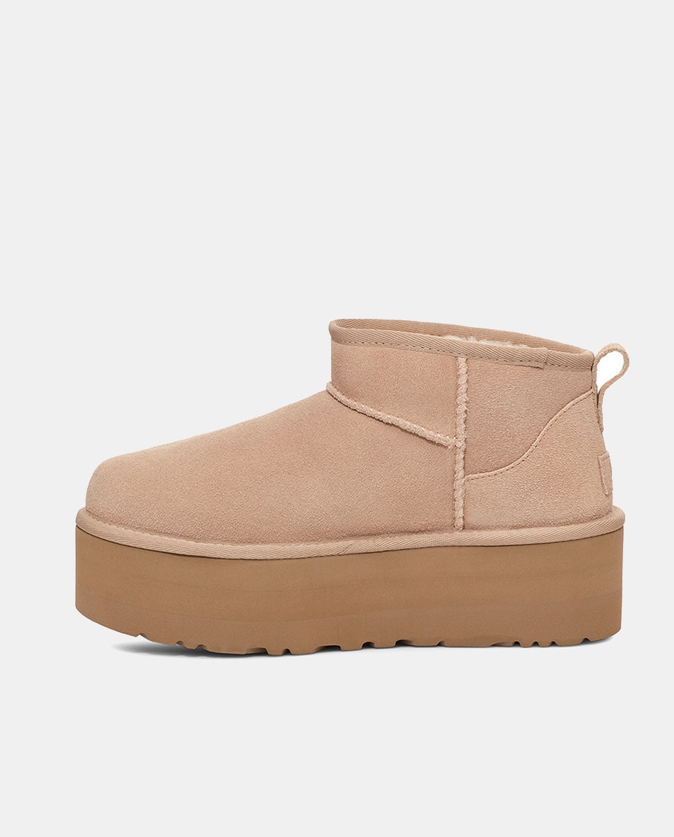 Botas Classic Ultra Mini com Plataforma e em Pele Bege-3
